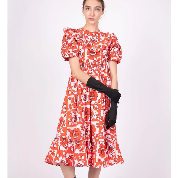 Batsheva Red and White Floral Dress - Picture 1 of 8